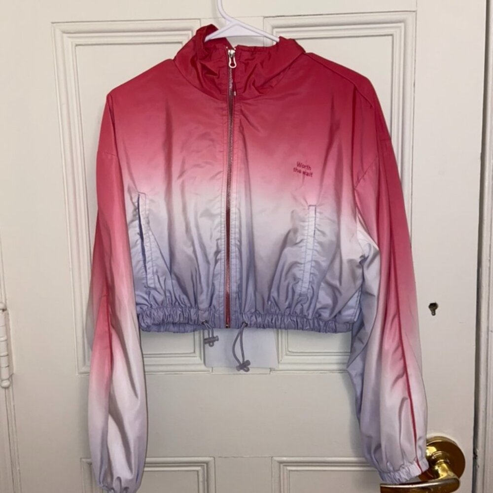 Bershka Pink and Purple Ombre Cropped Bomber Jacket